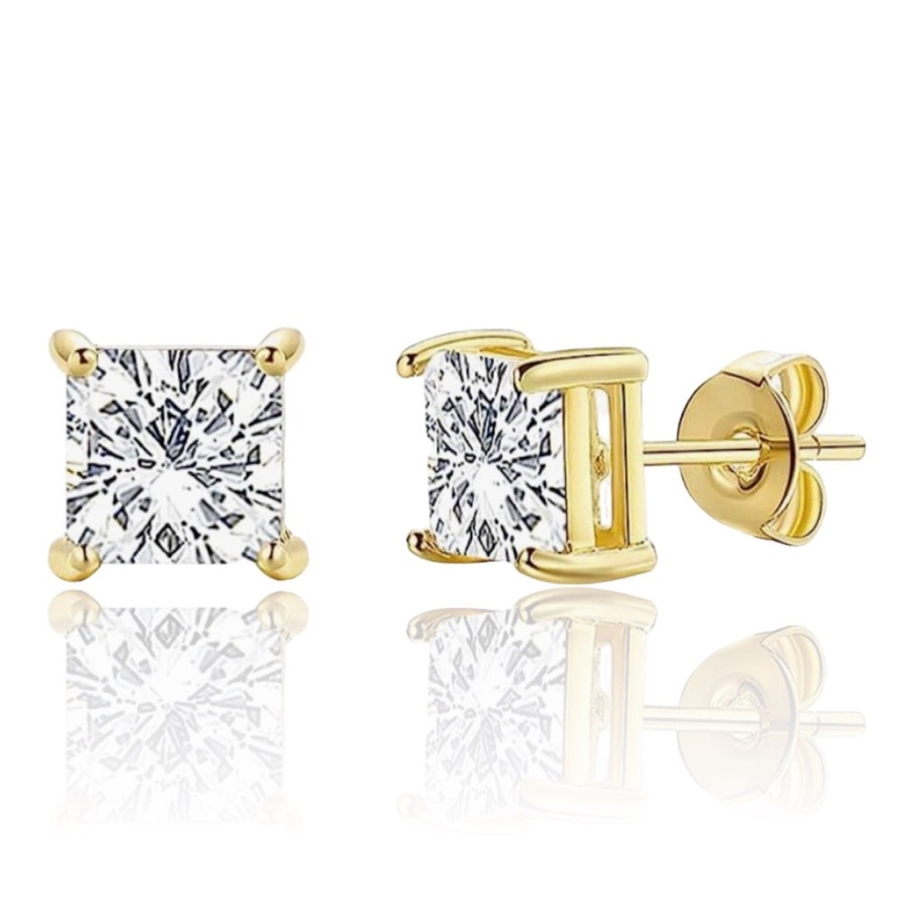 BOGO 14K Gold Quality CZ Square Cut Diamond Small Earring Baby Child Teen Adult